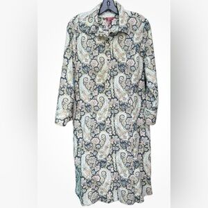 Talbots Blue Aqua Green Paisley Long Sleeve Midi Dress Size: 20 NO BELT